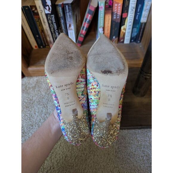 Kate Spade Women's 7.5B Leather Pointed Toe Multicolored Pump Heels Retro - Picture 5 of 5